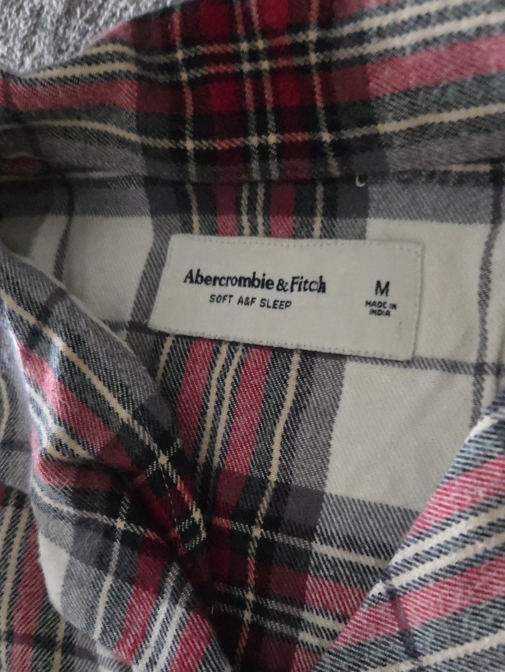 Abercrombie & Fitch Red Plaid Flannel Pajama Sleep Shirt Top Medium - Picture 6 of 10